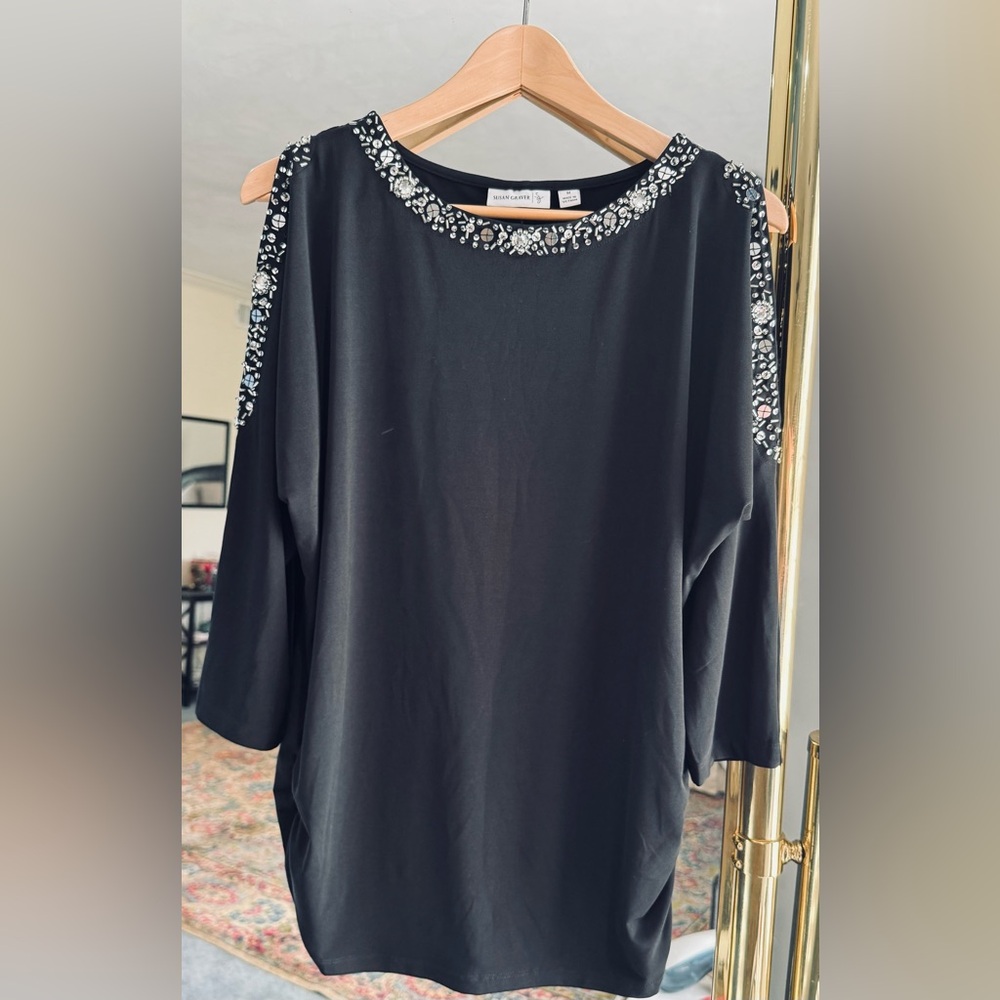 Black evening blouse with sparkly embellishment